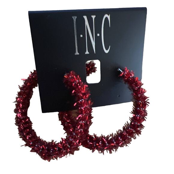 INC Jewelry - INC Red Holiday Hoop Pierced Earrings NWT